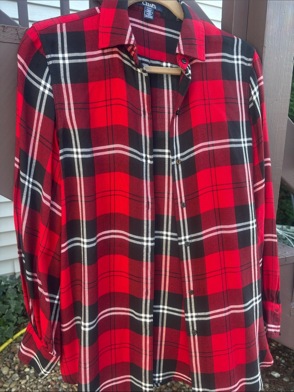 Chaps Red and Black Plaid Button-Down Shirt Women’s Small